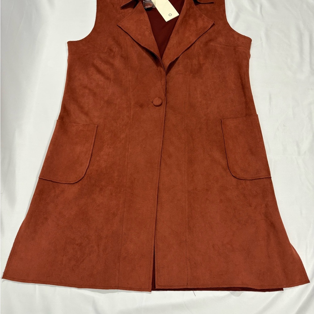 Solitaire Rust Brown Suede-Look Sleeveless Trench Coat